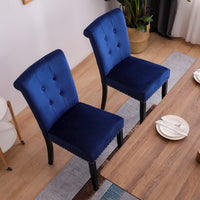 Velvet Fabric / Rubber Wood Legs / Cushion Original Cotton Density 26   Spring / Nail Dressing Stool Two Sets Blue