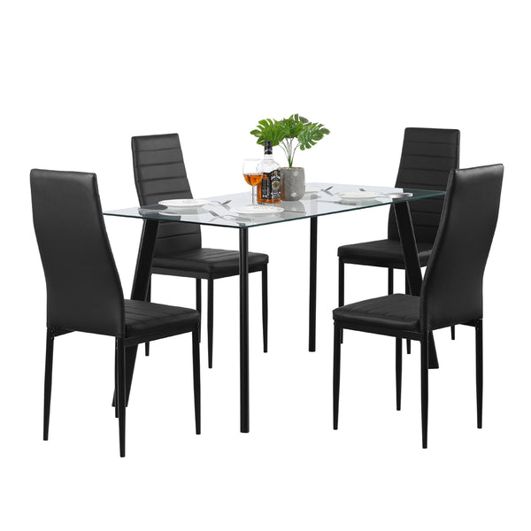 Hot 5 Piece Dining Table Set 4 Chairs Glass Metal Kitchen Room Furniture Black