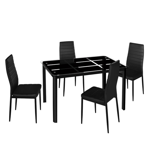 Rectangle Tempered Glass Dining Table with Nine Block Box Pattern Black