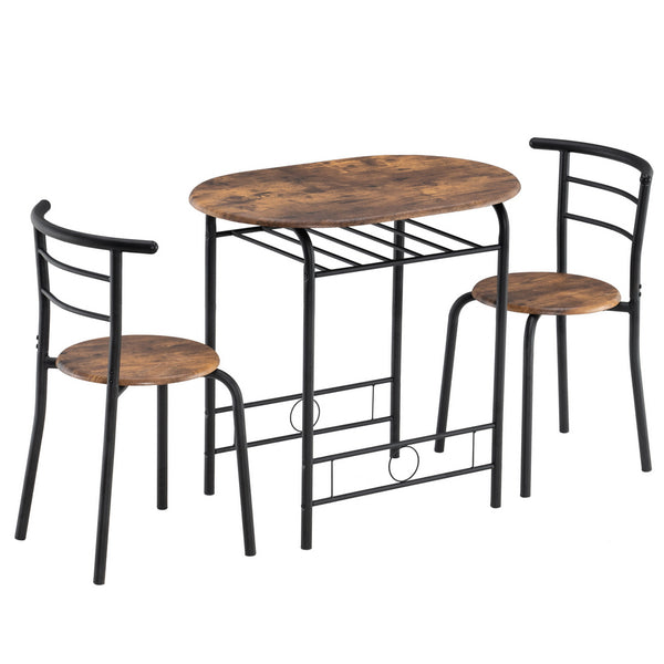 Fire Wood PVC Black Paint Breakfast Table for Couples with Curved Back (One Table and Two Chairs) (80x53x76cm)