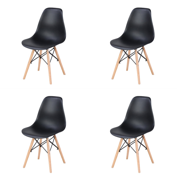 Living Room Chairs/Dining Chairs/Desk Chairs/Office Chairs/Leisure Chairs/Natural Beech Chairs with ABS backrest, a Set of 4, Black