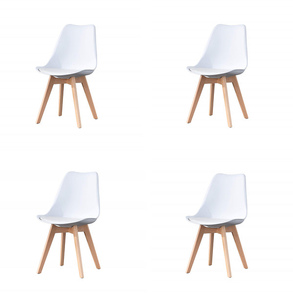 EDLMH Set of 4, ABS PP Nordic Dining Chair with Beech Wood Legs for Dining Room, Living Room, Office, Bedroom, White