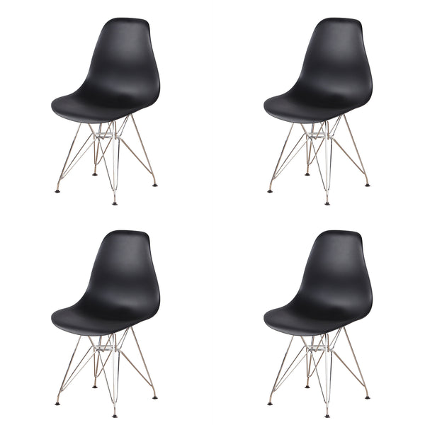 Set of 4 Modern Design Dining Chair with Chrome Metal Legs, Nordic Style Exquisite Design Chair for Living room, Office, Study, Bedroom, Black