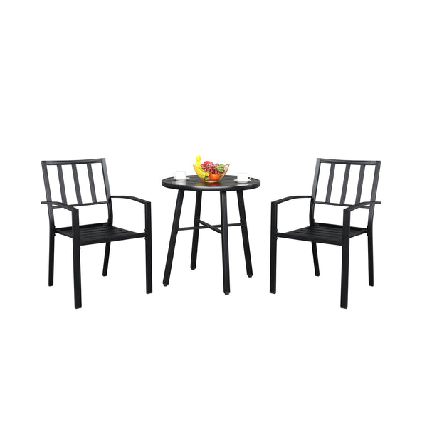 2pcs Dining Chair and 1pc Dining Table Backrest Table Top Vertical Grid  Courtyard Iron Table And Chair Set Black