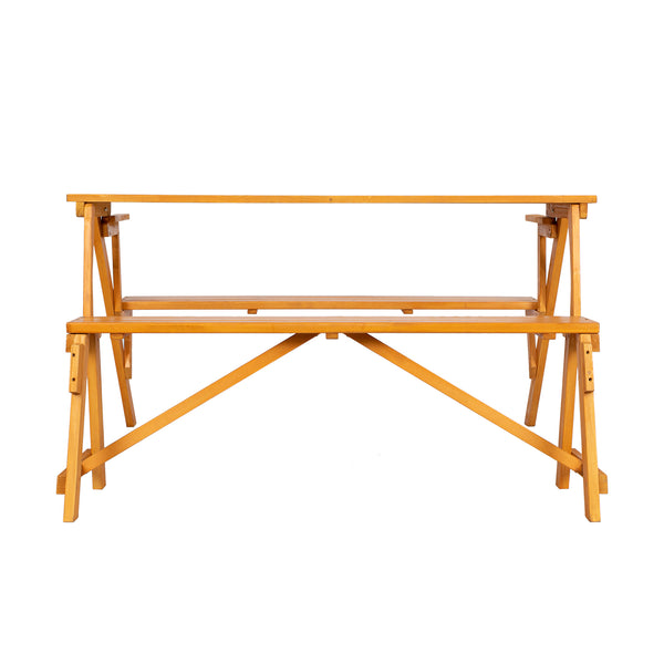 138.5*137*75cm Solid Wood Load-Bearing 150kg Dual-Purpose Conjoined Table And Chair Yellow