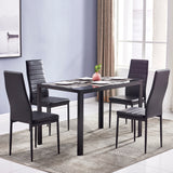 Simple Assembled Tempered Glass & Iron Dinner Table + 4pcs Elegant Assembled Stripping Texture High Backrest Dining Chairs Black