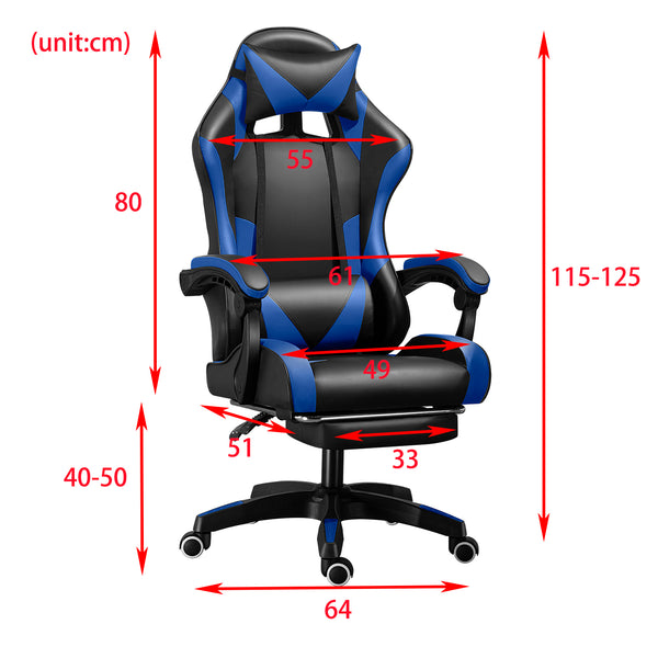 PU gaming chair, swivel recliner with adjustable backrest and seat height, high back gaming chair with footrest, office chair with 360° swivel, suitable for office or gaming