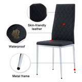 Set of 2 Armless High Back Dining Chair,2-Piece Set, Office Chair. Applicable to Dining Room, Living Room, Kitchen and Office.Black Chair and Electroplated Metal Leg