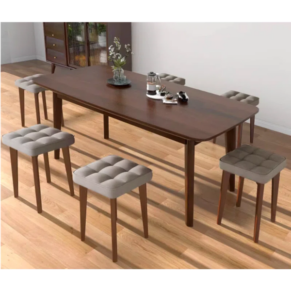 Solid Walnut Dining Table With Six Cushion Chairs