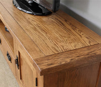 Solid Oak Wood TV Stand With Cabinet and Storage Drawer