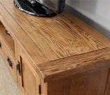 Solid Oak Wood TV Stand With Cabinet and Storage Drawer