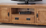 Solid Oak Wood TV Stand With Cabinet and Storage Drawer