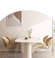 Set of 4 White Stone Plate Dining Table and Shell-Shaped Dining Chairs with Chrome legs