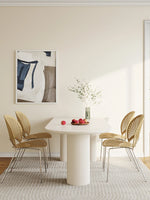 Set of 4 White Stone Plate Dining Table and Shell-Shaped Dining Chairs with Chrome legs