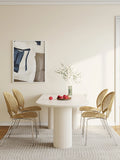 Set of 4 White Stone Plate Dining Table and Shell-Shaped Dining Chairs with Chrome legs