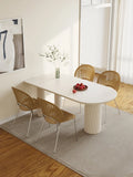 Set of 4 White Stone Plate Dining Table and Shell-Shaped Dining Chairs with Chrome legs