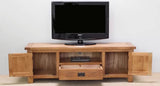 Solid Oak Wood TV Stand With Cabinet and Storage Drawer