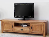 Solid Oak Wood TV Stand With Cabinet and Storage Drawer