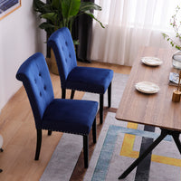 Velvet Fabric / Rubber Wood Legs / Cushion Original Cotton Density 26   Spring / Nail Dressing Stool Two Sets Blue