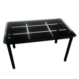 Rectangle Tempered Glass Dining Table with Nine Block Box Pattern Black