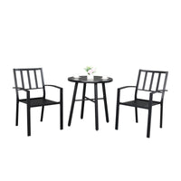 2pcs Dining Chair and 1pc Dining Table Backrest Table Top Vertical Grid  Courtyard Iron Table And Chair Set Black