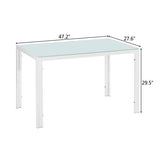 120*70*75CM Simple Assembled Tempered Glass & Iron Dinner Table White