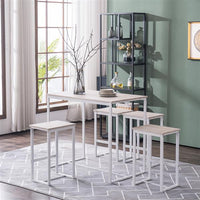 (100 x 60 x 87)cm Oak Simple 87cm High Bar Table and Chairs Set of 5 PVC Paper Lacquered White matte White