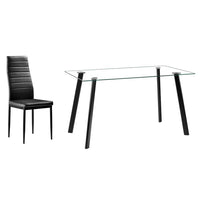 Hot 5 Piece Dining Table Set 4 Chairs Glass Metal Kitchen Room Furniture Black