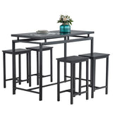 5 Piece Dining Table Set, Dining Set for 4, Wooden Table and 4 Stools, Black