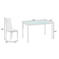 120*70*75CM Simple Assembled Tempered Glass & Iron Dinner Table White