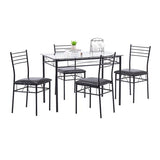 [110 x 70 x 76cm] Iron Glass Dining Table and Chairs Black One Table and Four Chairs PU Cushion