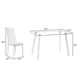 Hot 5 Piece Dining Table Set 4 Chairs Glass Metal Kitchen Room Furniture White