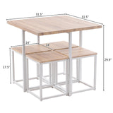 5 Piece Dining Table Set, Dining Set for 4, PVC Table and 4 Stools, Light Oak Color & White