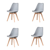 EDLMH Set of 4, ABS PP Nordic Dining Chair with Beech Wood Legs for Dining Room, Living Room, Office, Bedroom, Gray