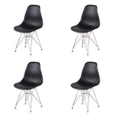 Set of 4 Modern Design Dining Chair with Chrome Metal Legs, Nordic Style Exquisite Design Chair for Living room, Office, Study, Bedroom, Black