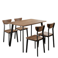 Modern 5-Piece Dining Table Set with 4 Chairs for Dining Room，Black Frame+Brown oak board surface