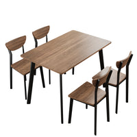 Modern 5-Piece Dining Table Set with 4 Chairs for Dining Room，Black Frame+Brown oak board surface