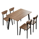 Modern 5-Piece Dining Table Set with 4 Chairs for Dining Room，Black Frame+Brown oak board surface