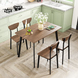 Modern 5-Piece Dining Table Set with 4 Chairs for Dining Room，Black Frame+Brown oak board surface