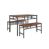 Dining table set 3PC, structural strengthening, industrial style (Rustic Brown,43.31''L x 27.56''W x 29.53''H)