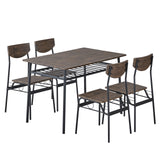 Rectangular Disassembly and Assembly P2 Board Iron Compartment 1 Table 4 Chairs Dining Table and Chair Set Brown