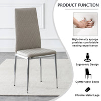 Armless High Back Dining Chair, 4-piece set, Office Chair. Applicable to DiningRoom, Living Room, Kitchen and Office.Grey Chair and Electroplated Metal Leg