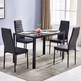 Simple Assembled Tempered Glass & Iron Dinner Table + 4pcs Elegant Assembled Stripping Texture High Backrest Dining Chairs Black