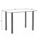 4-seat simple rectangular cylindrical leg table tempered glass stainless steel clear glass 110 * 70 * 75cm N201（Replace encoding13029115）