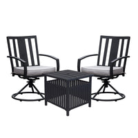 3 Pcs Outdoor Patio Swivel Dining Chair Set with Cushion and Side Table, Gray