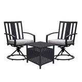 3 Pcs Outdoor Patio Swivel Dining Chair Set with Cushion and Side Table, Gray