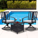 3 Pcs Outdoor Patio Swivel Dining Chair Set with Cushion and Side Table, Gray