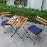 Solid Teak Wood Bistro Set Folding Table And Chair Set Power Coating Frame Patio Set With Waterproof Navy Cushion