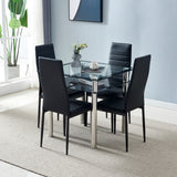 4pcs Elegant Assembled Stripping Texture High Backrest Dining Chairs Black（Replace encoding：13028198-18410366）