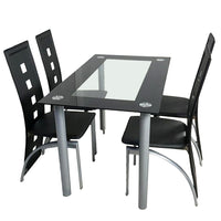 5 Pieces Dining Table Set for 4, Kitchen Room Tempered Glass Dining Table, 4 Chairs, Black，Table legs are silvery (Replacement code 82947862)